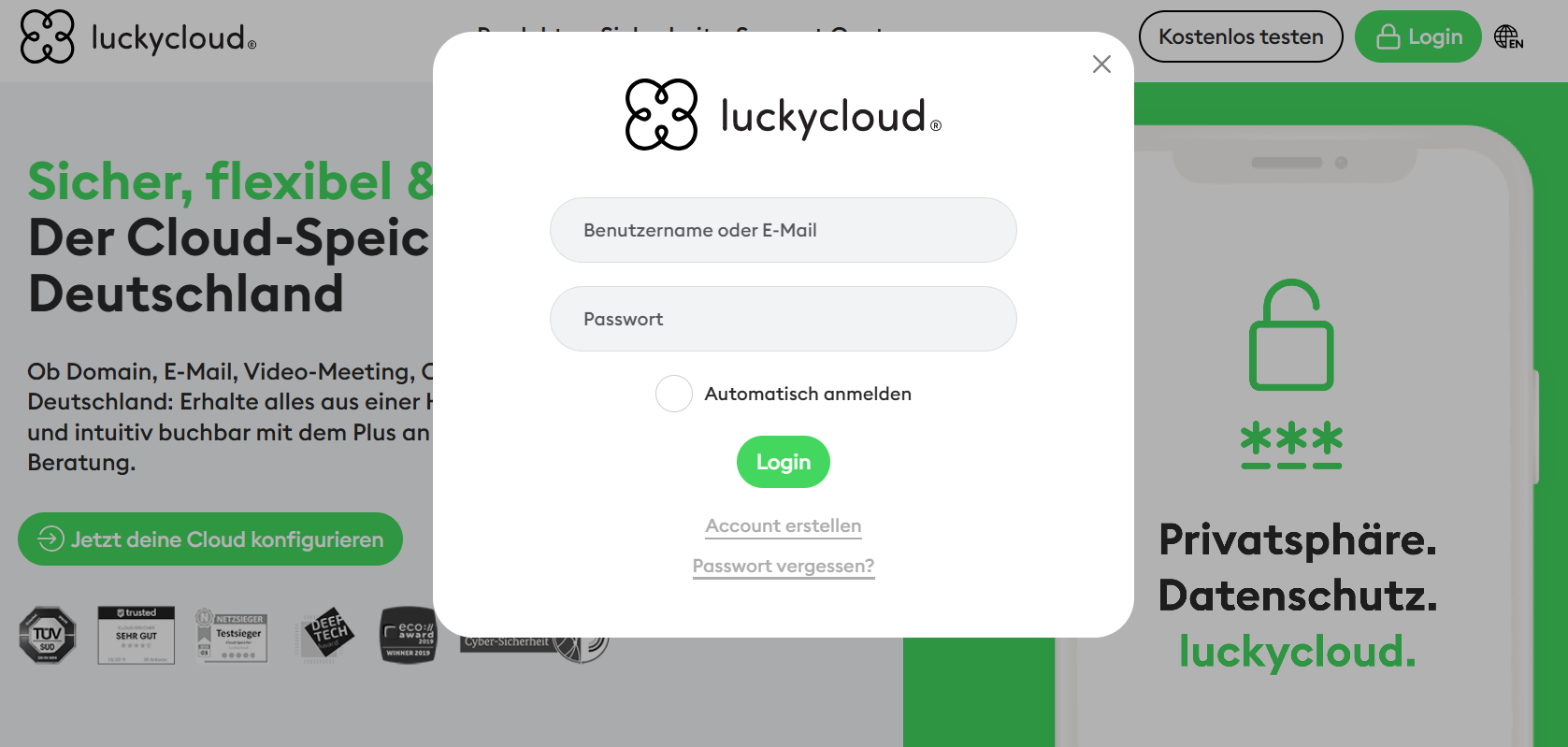 luckycloud_Accountverwaltung01_Passwort%20zur%C3%BCcksetzen